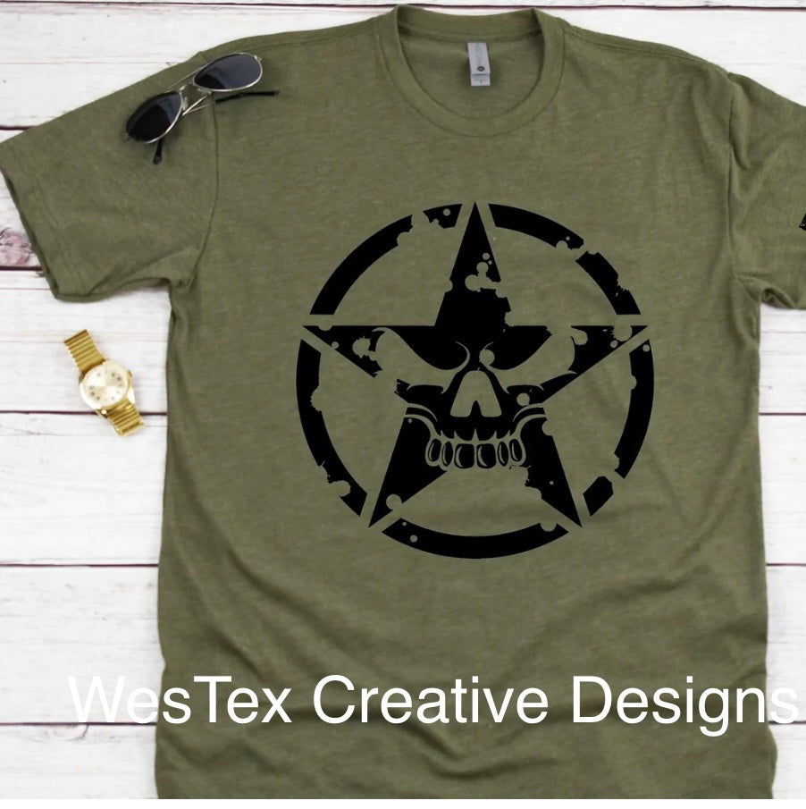 PUNISHER STAR- SHORT SLEEVE- HEATHER OLIVE