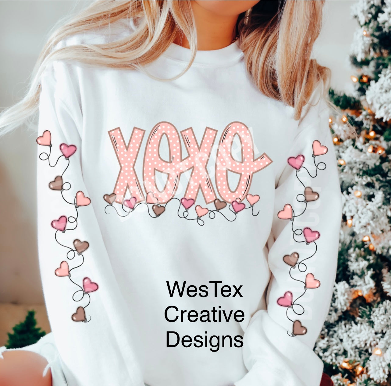 XOXO & HEART SLEEVES - PUFF PRINT - CREWNECK - WHITE – WesTex Creative  Designs