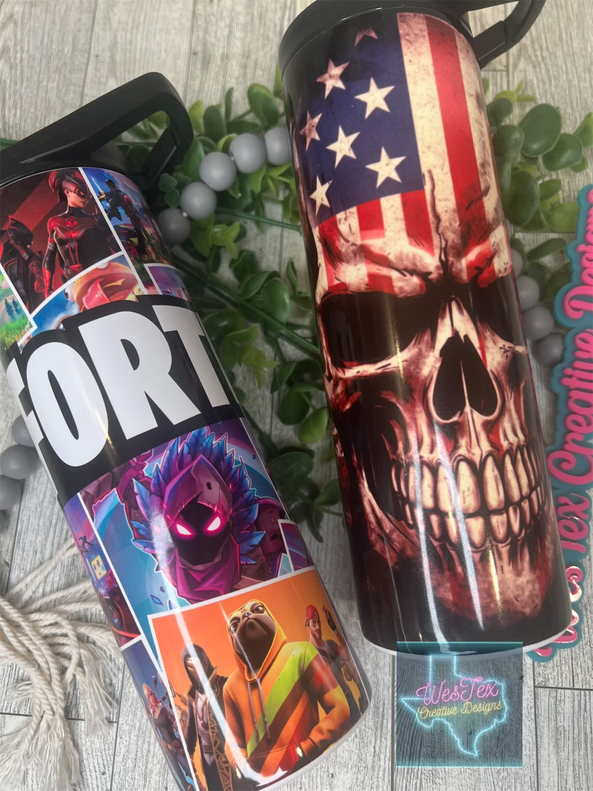 AMERICAN  SKULL-20OZ STAINLESS STEEL DUO TUMBLER - 2 LIDS