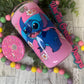 BLUE ALIEN WITH FLOWERS- 16 OZ GLITTER GLASS CAN