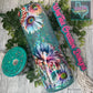 FLORAL MINT - 20 OZ GLITTER GLASS CAN