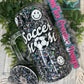 SOCCER MOM - 16 OZ GLITTER GLASS CAN WITH HANDLE