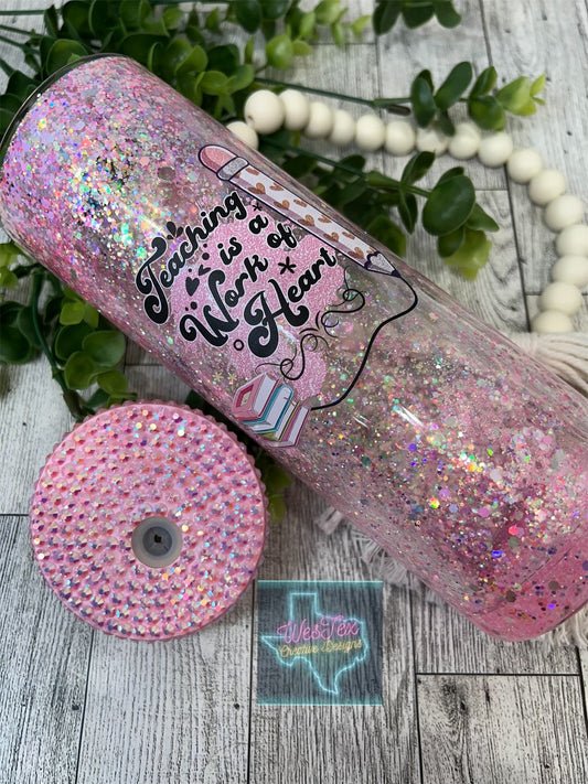 TEACHING WORK OF HEART - 25 OZ GLITTER GLASS CAN