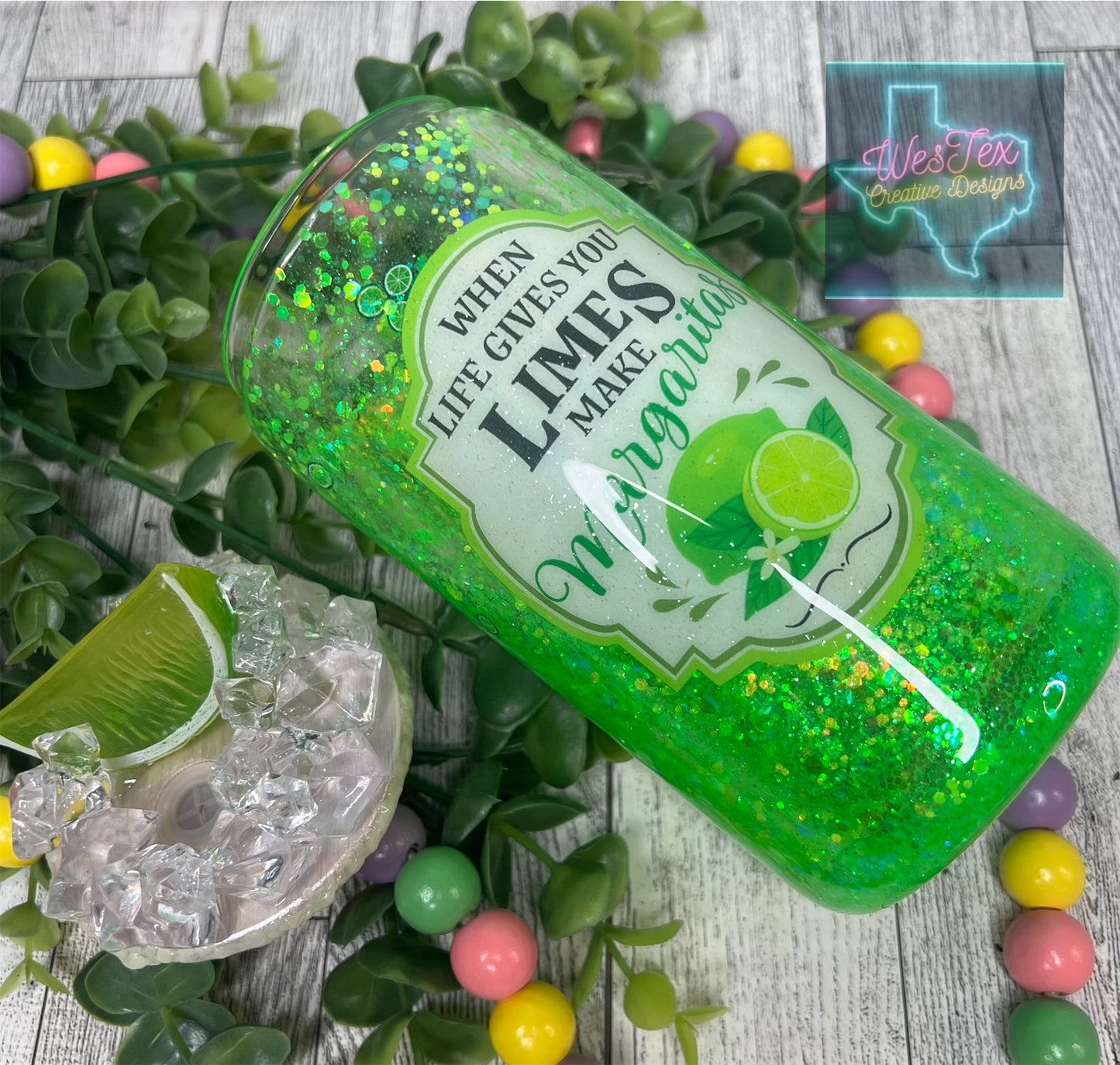 LIMES MAKE MARGARITA- 16 OZ GLITTER GLASS CAN