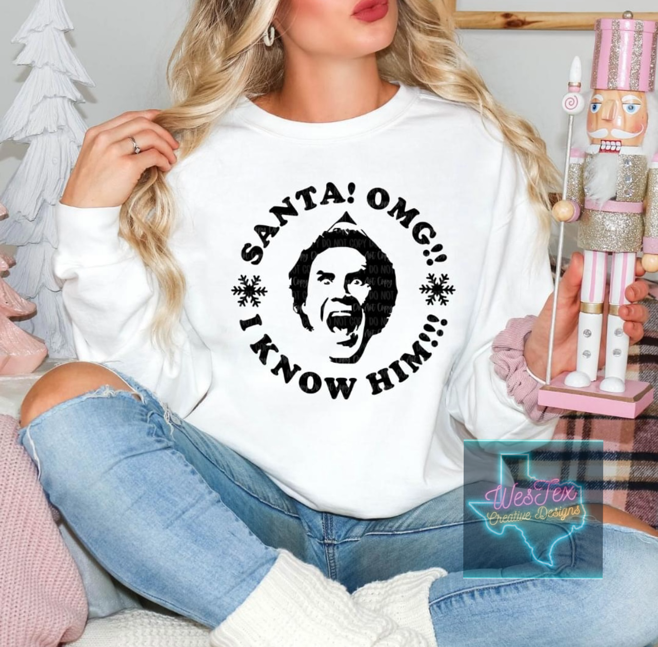 SANTA OMG - CREWNECK or SHORT SLEEVE - WHITE