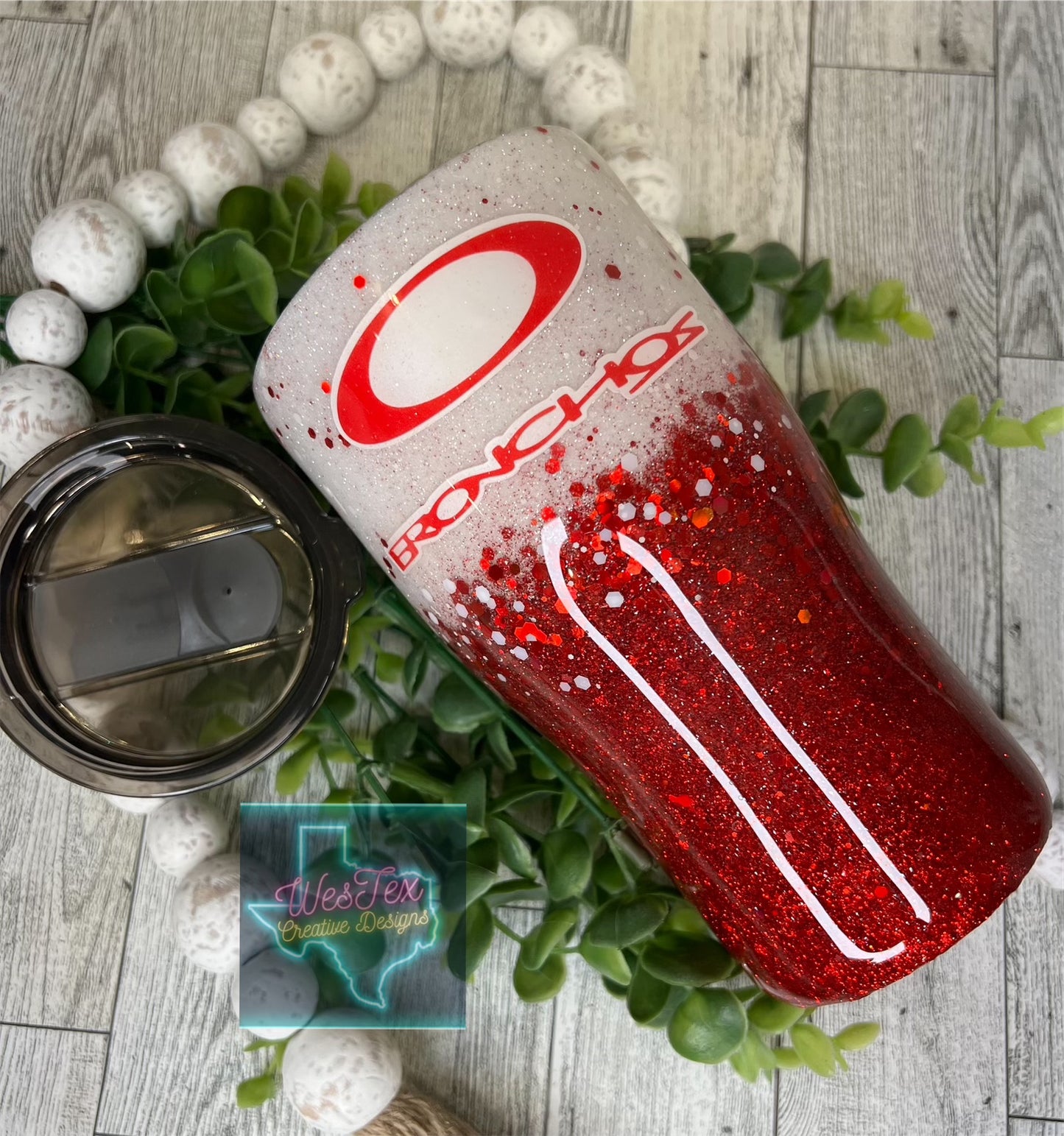 OHS RED & WHITE GLITTER - 20 OZ STAINLESS STEEL TUMBLER  - MODERN CURVE