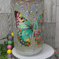 FLOWERED BUTTERFLY - 14OZ GLITTER GLASS WINE GLASS