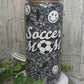 SOCCER MOM - 16 OZ GLITTER GLASS CAN WITH HANDLE