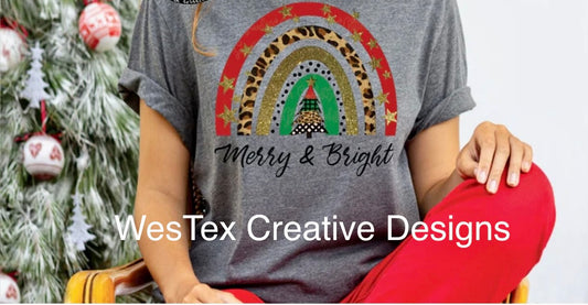 MERRY & BRIGHT RAINBOW- SHORT SLEEVE-HEATHER DEEP