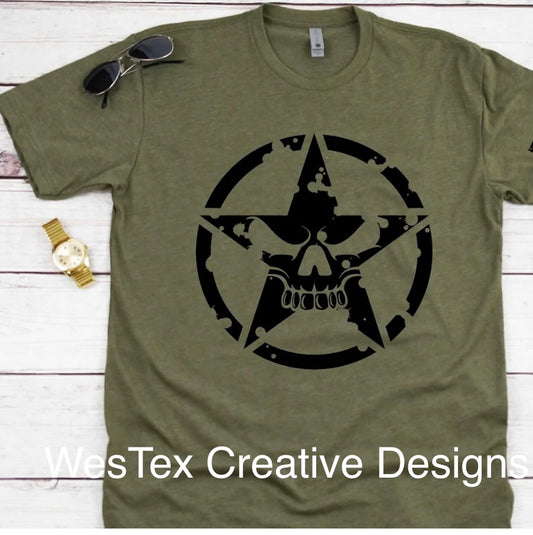 PUNISHER STAR- SHORT SLEEVE- HEATHER OLIVE