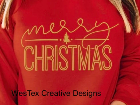 MERRY CHRISTMAS - METALLIC GOLD- SHORT SLEEVE - BLACK OR RED