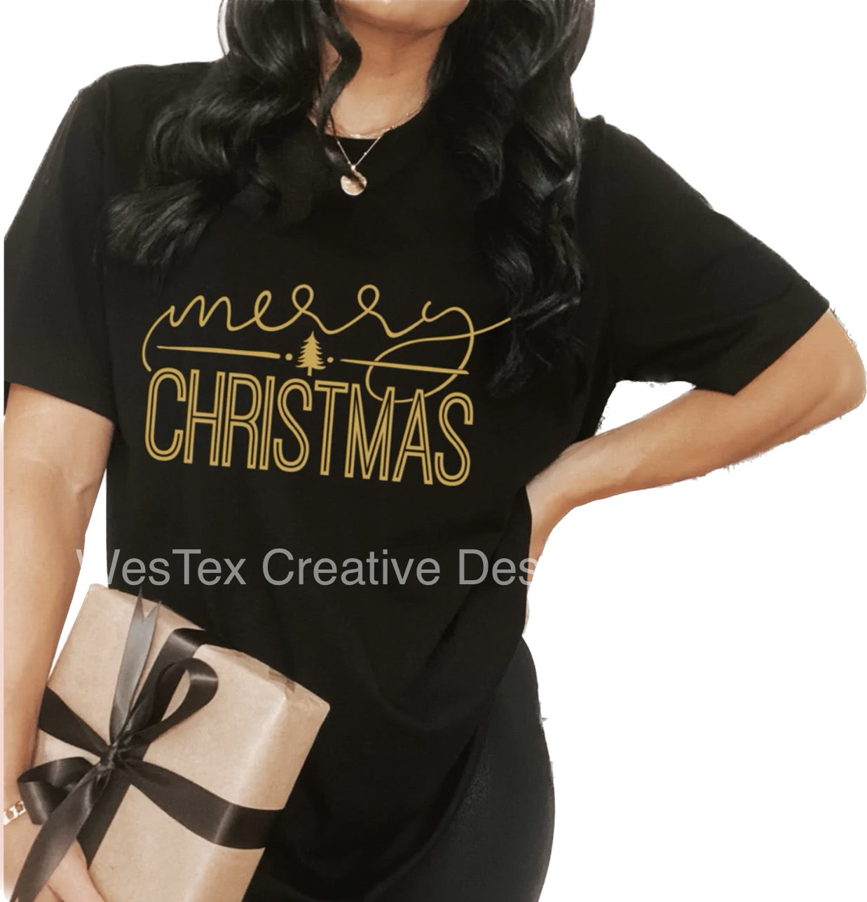 MERRY CHRISTMAS - METALLIC GOLD- SHORT SLEEVE - BLACK OR RED