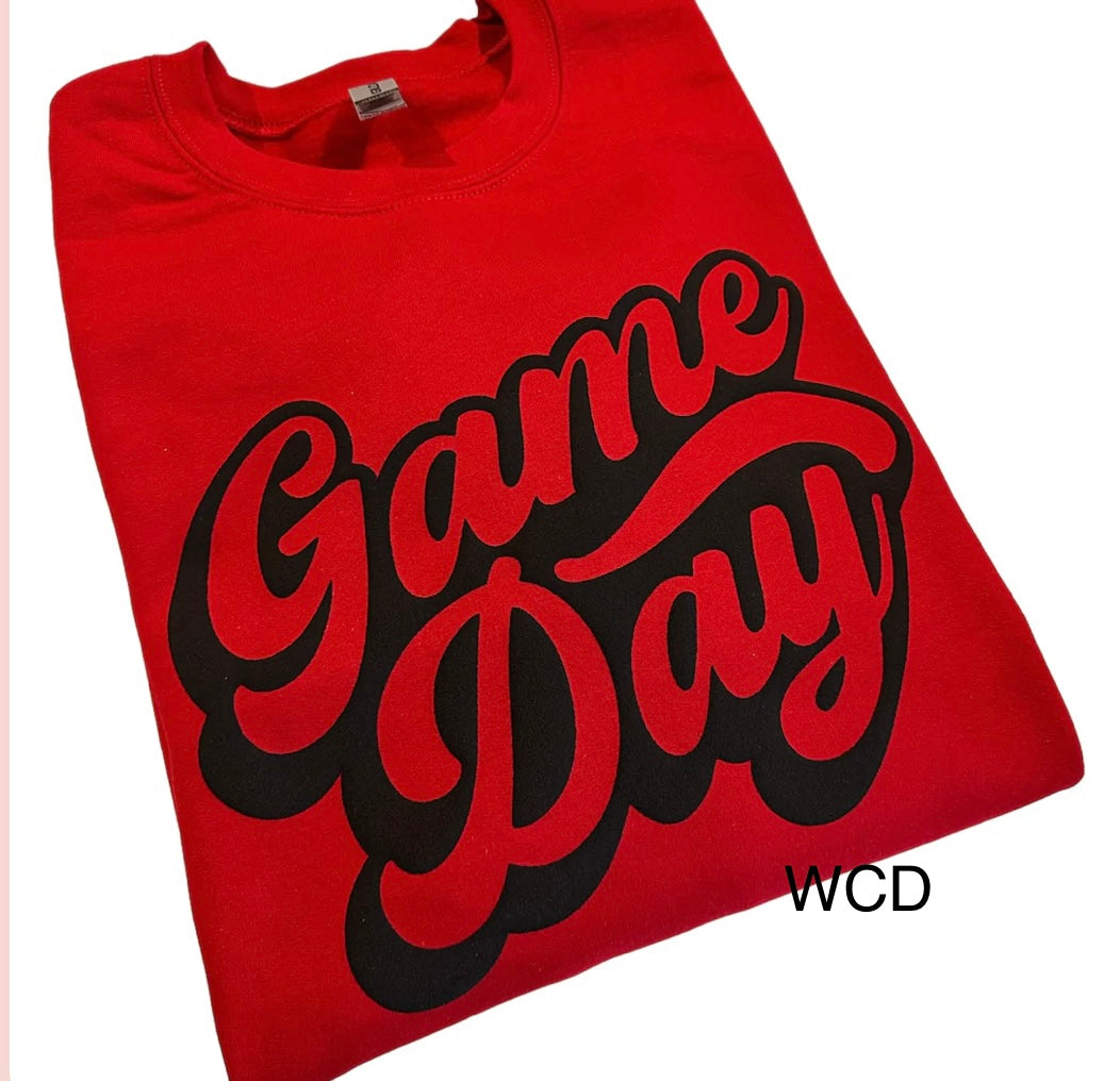 GAME DAY-PUFF PRINT- SHORT SLEEVE - RED