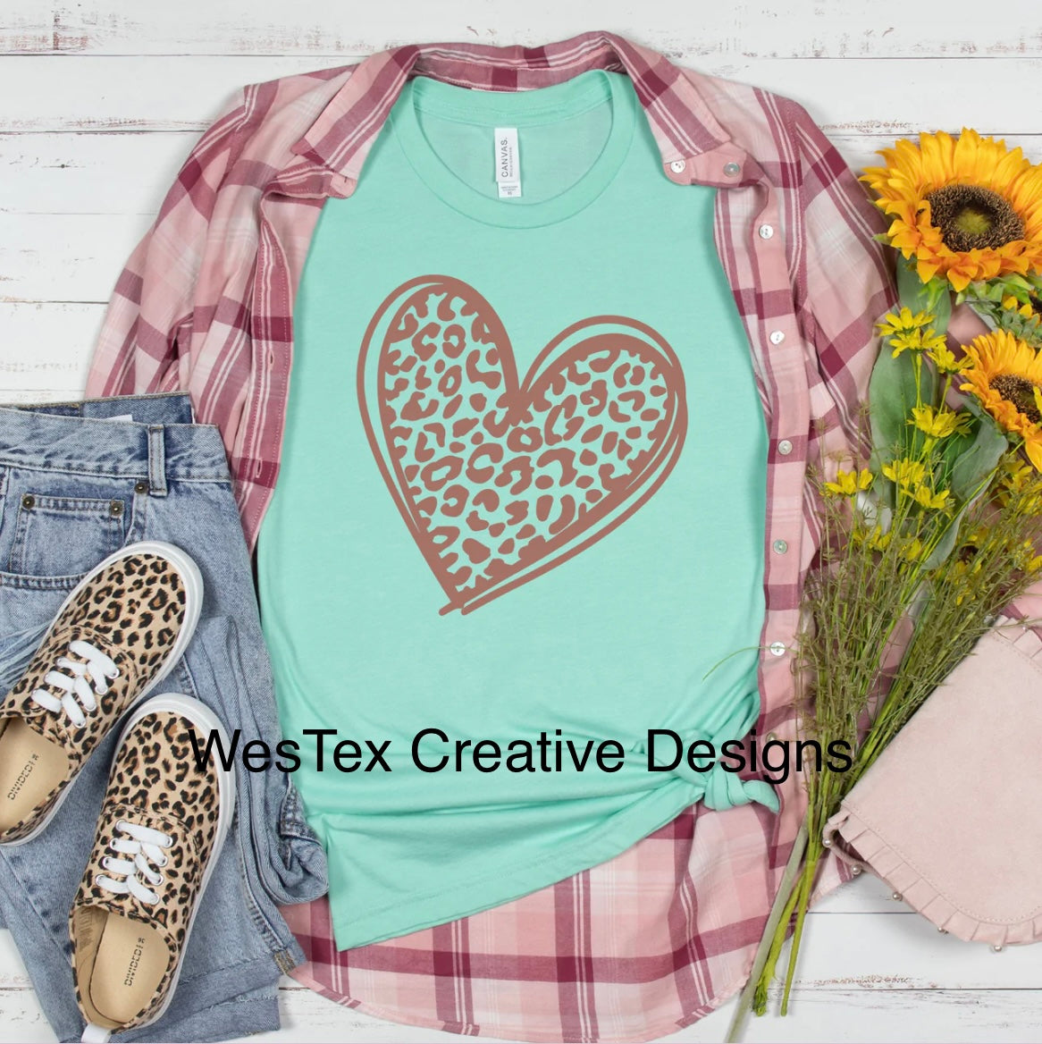 ROSE GOLD LEOPARD HEART- SHORT SLEEVE - MINT