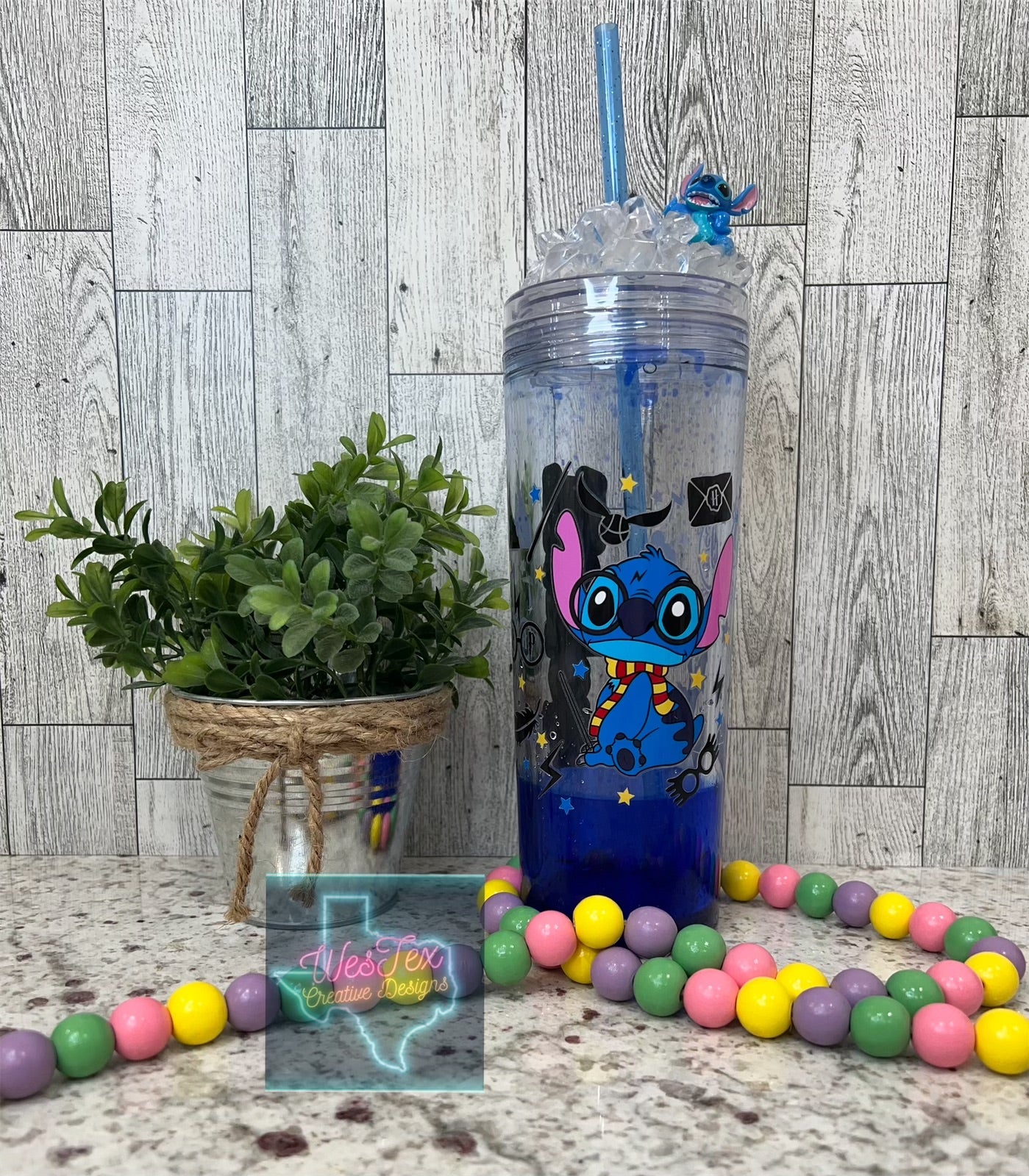 HP STITCH- 18 OZ ACRYLIC TUMBLER WITH ICE TOPPER