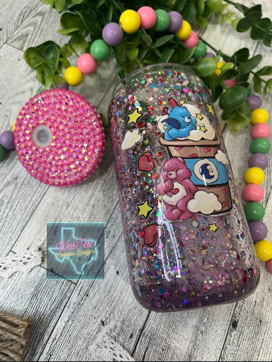 BEAR - 16 OZ GLITTER GLASS CAN