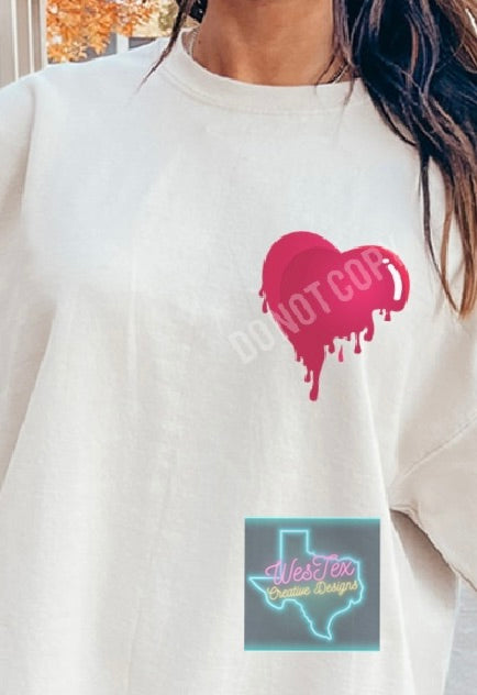 DRIP HEART POCKET- SHORT SLEEVE - WHITE