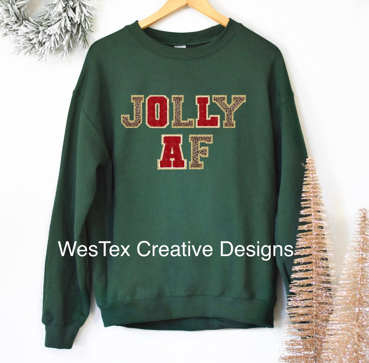 JOLLY AF FAUX CHENILLE - CREWNECK -FOREST GREEN